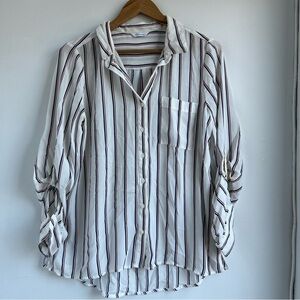 Reitmans Blue & Red Striped Button-Down Shirt